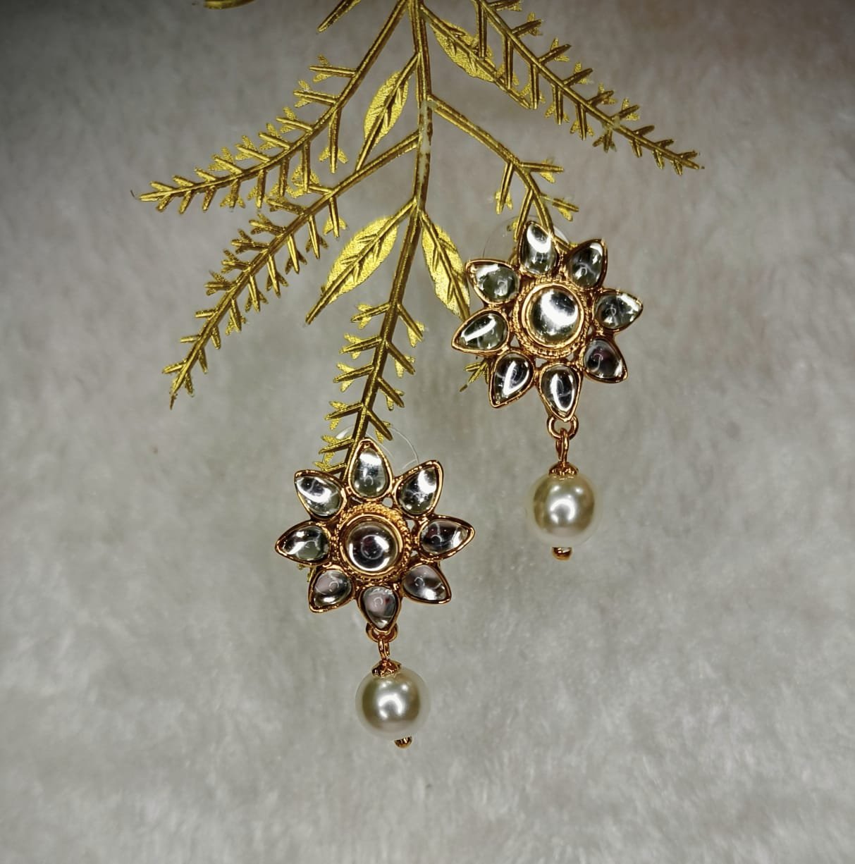Kundan Star Pearl Earrings